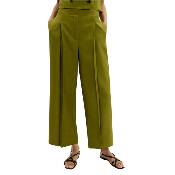 Theory Pants - 245$ Theory Deep Pleated Wide Pants in City Twill Women's Size 6 Avocado Green